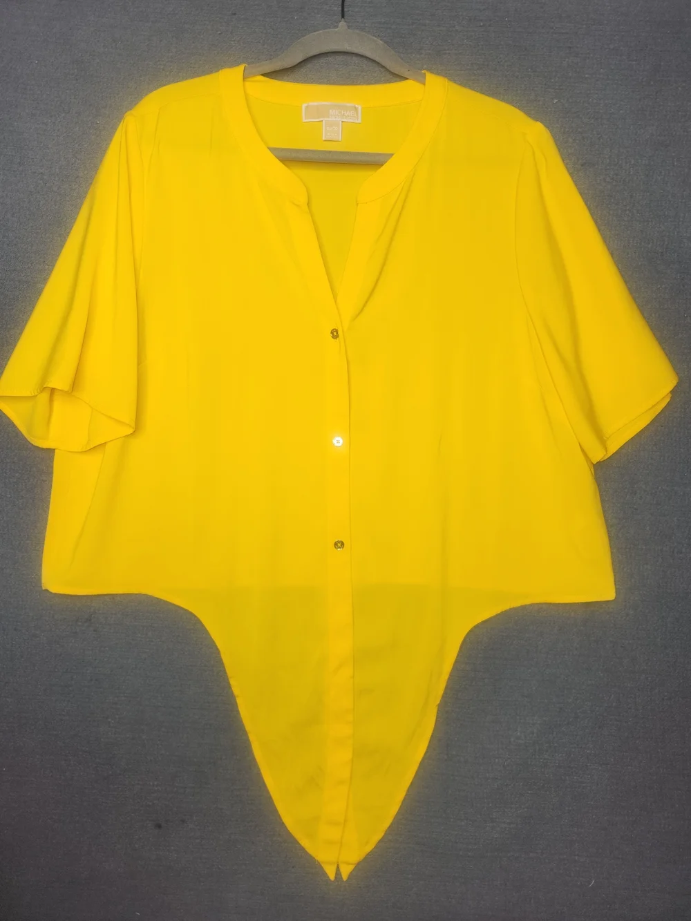 Bright Yellow Button-Front Draped Blouse